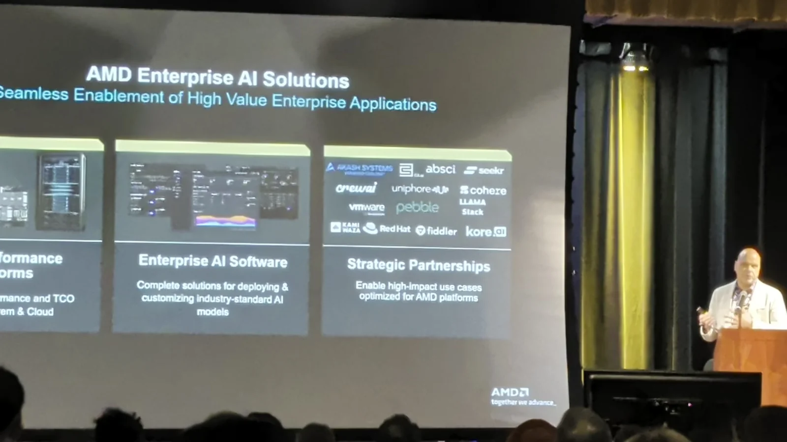 AMD partner slide showing Pebble alongside VMware, Red Hat, and Cohere